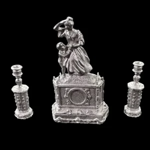 Pendule de cheminée avec bougeoirs – Métal
