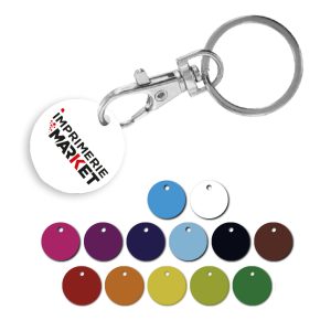 Porte-clé mousqueton métal avec jeton caddie avec création
