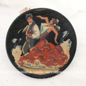 Petite assiette vintage bois peint Scene Danse Flamenco