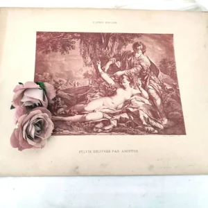 Planche d&rsquo;art XIXe d&rsquo;après François Boucher « Sylvie délivrée par Aminthe »