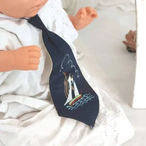 Ancienne petite cravate enfant bateau peint main année 50