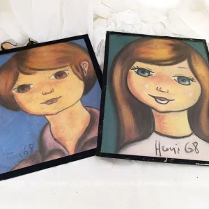Duo de portraits enfants pastel de 1968
