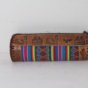 Trousse ronde en cuir et tissu