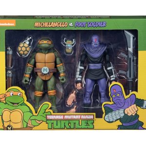NECA TMNT Teenage Mutant Ninja Turtles Michelangelo Vs Foot Soldier Cartoon 2 Pack