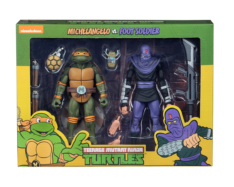 NECA TMNT Teenage Mutant Ninja Turtles Michelangelo Vs Foot Soldier Cartoon 2 Pack – Image 3